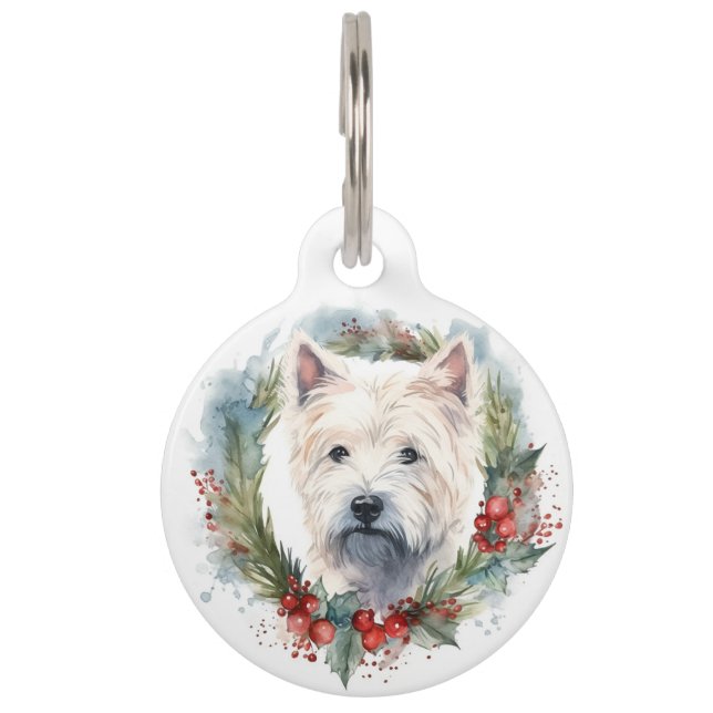 Médaillon Pour Animaux Couronne de Noël de West Highland White Terrier (Devant)