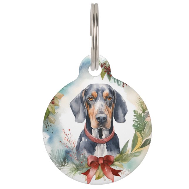 Médaillon Pour Animaux Couronne de Noël festive Bluetick Coonhound  (Devant)