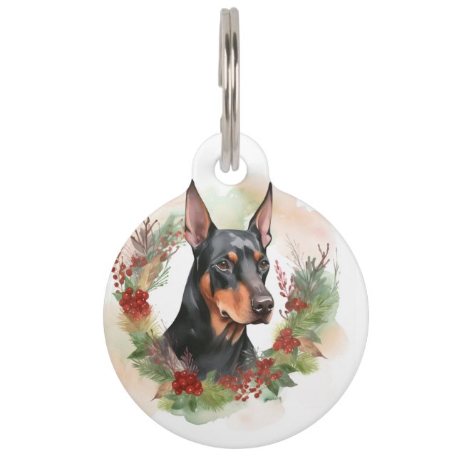 Médaillon Pour Animaux Couronne de Noël festive de Doberman (Devant)
