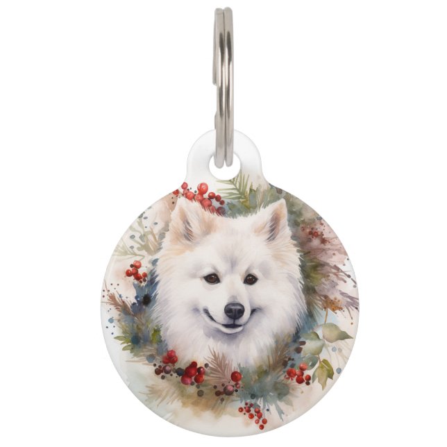 Médaillon Pour Animaux Couronne de Noël festive de l'Eskimo Américain (Devant)