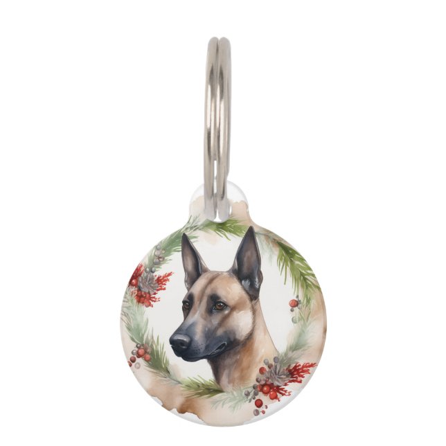 Médaillon Pour Animaux Couronne de Noël festive du Malinois belge  (Devant)