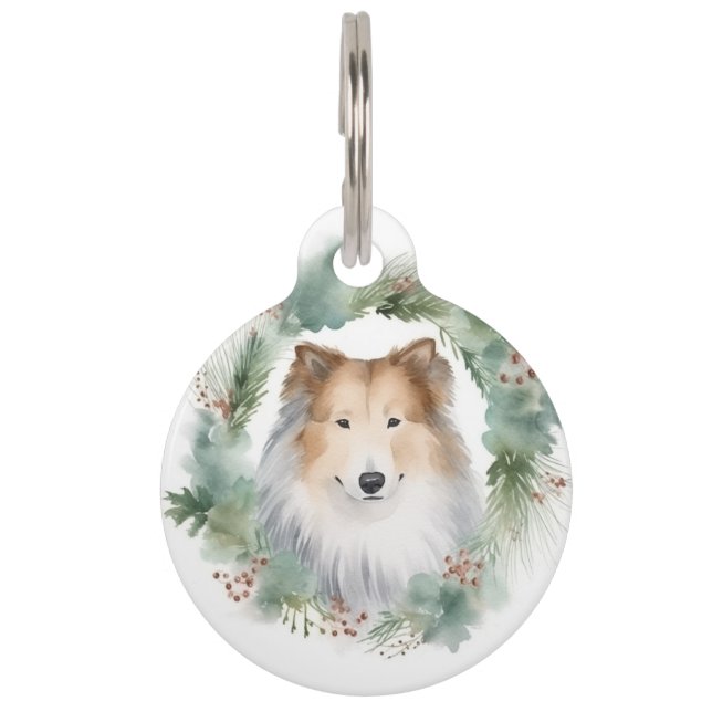 Médaillon Pour Animaux Couronne de Noël Rough Collie festive chiot  (Devant)
