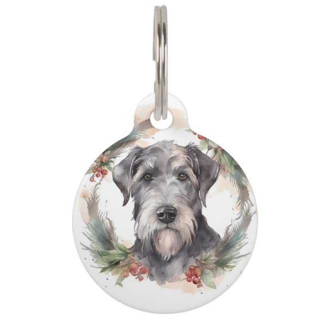 Médaillon Pour Animaux Couronne de Noël Wolfhound Chien de fête (Devant)