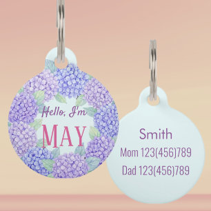 Médaillon Pour Animaux Couronne florale d'hortensia Nom personnalisé ID p