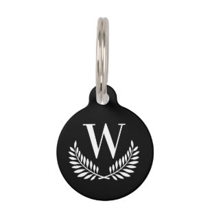 Médaillon Pour Animaux Couronne monogramme initiale chien noir blanc clas