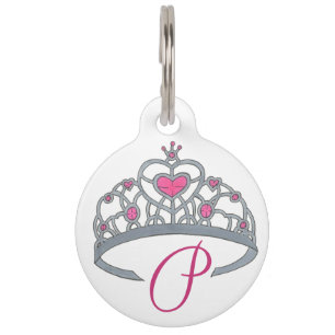 Médaillon Pour Animaux Couronne Royale Diadème Argent Rose Princesse Chie