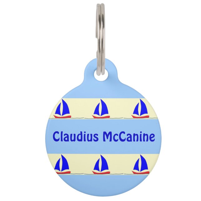 Médaillon Pour Animaux Coutume de rayure bleue de voilier (Devant)