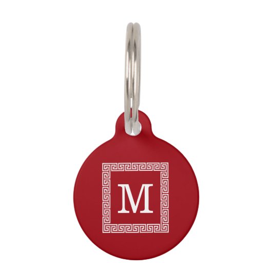 Médaillon Pour Animaux Cranberry Wht Greek Key Frame #1 Monogram initial (Devant)