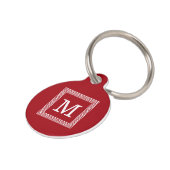 Médaillon Pour Animaux Cranberry Wht Greek Key Frame #1 Monogram initial (Côté )