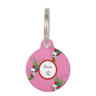 Médaillon Pour Animaux Crânes & Roses