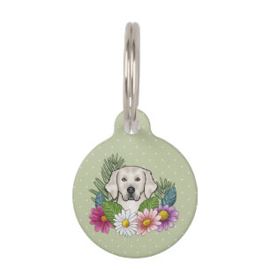 Médaillon Pour Animaux Crème Golden Retriever Chien Fleurs colorées Vert
