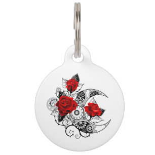 Médaillon Pour Animaux Croissant mécanique avec roses rouges