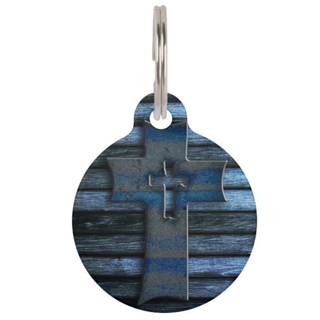 Médaillon Pour Animaux Croix en bois bleue (Dos)