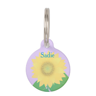 Médaillon Pour Animaux Custom Name, Sunflower Round Pet Dog ID Tag