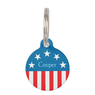 Médaillon Pour Animaux Custom Name, USA Flag Stars Stripes Pet ID Tag
