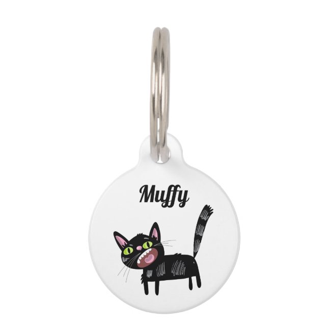 Médaillon Pour Animaux Cute Black Scruffy Cartoon Kitten Chat (Devant)