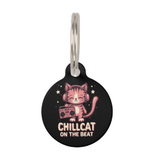 Médaillon Pour Animaux Cute Chill Chat sur le Beat Design tendance