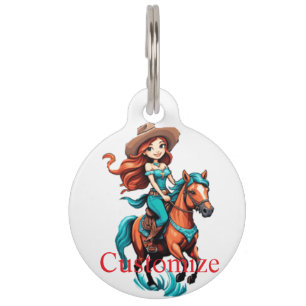 Médaillon Pour Animaux Cute Cowgirl équitation Pony Thunder_Cove