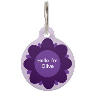 Médaillon Pour Animaux Cute Dark Purple Flower Add Name and Contact Dog