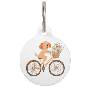 Médaillon Pour Animaux Cute Goldendoodle Chien Vélo Fleurs de printemps