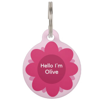 Médaillon Pour Animaux Cute Hot Pink Flower Add Name and Contact Dog