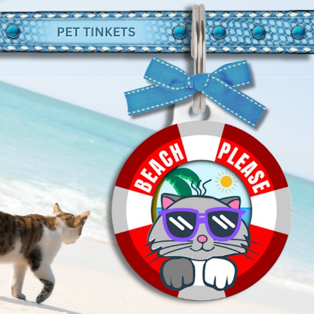 Médaillon Pour Animaux Cute Kitty Chat Plage S'Il Vous Plaît (Créateur téléchargé)