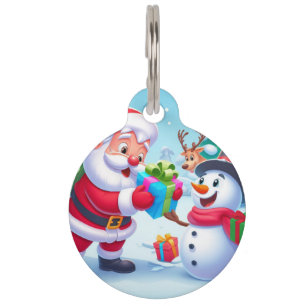 Médaillon Pour Animaux Cute Père Noël et Snowman