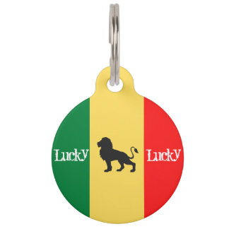 Médaillon Pour Animaux Cute Personnalisé Vert Jaune Rouge Rasta Reggae