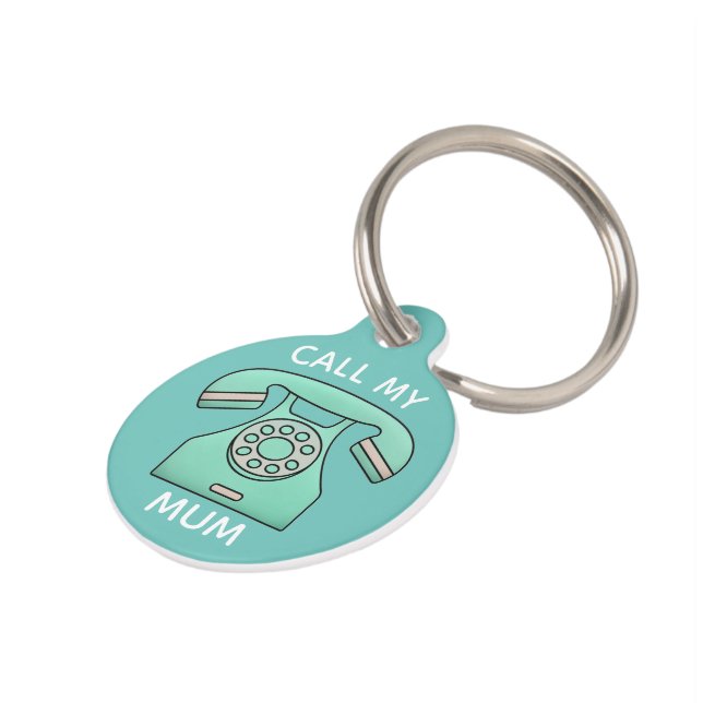 Médaillon Pour Animaux Cute Retro Téléphone Turquoise Call Dog maman (Côté )