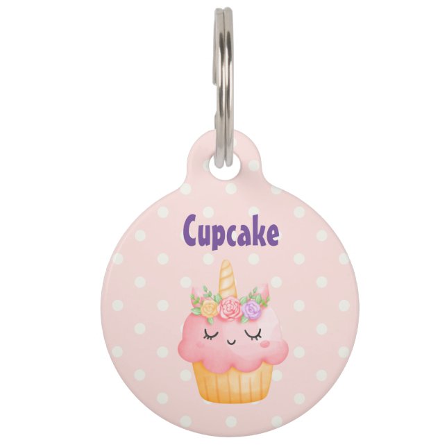 Médaillon Pour Animaux Cute rose Cupcake Unicorn avec Rose (Devant)