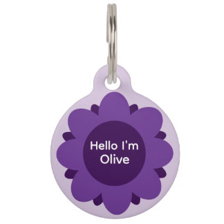 Médaillon Pour Animaux Cute Royal Purple Flower Add Name and Contact Dog