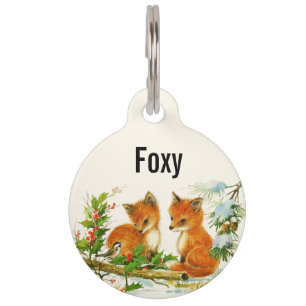 Médaillon Pour Animaux Cute Vintage Foxes Retro Christmas Scene