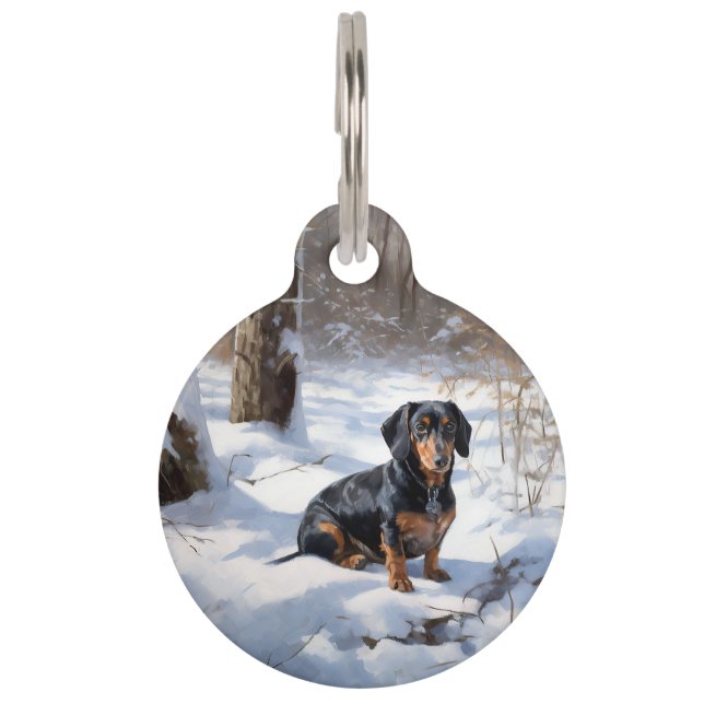 Médaillon Pour Animaux Dachshund laisse tomber la neige de Noël (Devant)