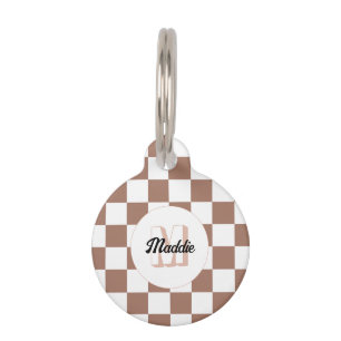 Médaillon Pour Animaux Damier cases marron moka blanc rétro Monogramme