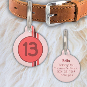 Médaillon Pour Animaux Design 13 en rouge sur corail rouge avec rayures