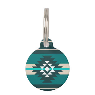 Médaillon Pour Animaux Design aztèque en couleur turquoise