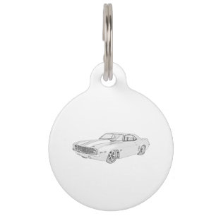 Médaillon Pour Animaux Dessin 1969 noir et blanc de Chevy Camaro