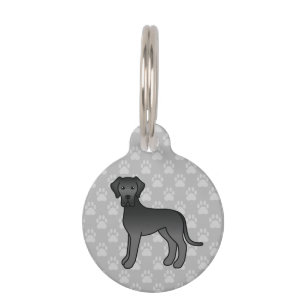 Médaillon Pour Animaux Dessin animé de Grand Danois noir avec les informa