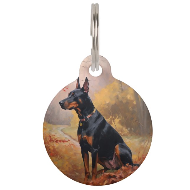 Médaillon Pour Animaux Dobermann dans les feuilles d'automne inspire (Devant)