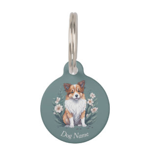 Médaillon Pour Animaux Doux Collie entouré de fleurs -