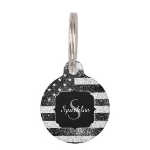 Médaillon Pour Animaux Drapeau américain noir blanc éclat Monogram