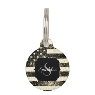 Médaillon Pour Animaux Drapeau américain sépia or scintille Monogram