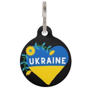 Médaillon Pour Animaux Drapeau coloré Ukraine Fleur Coeur