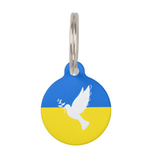 Médaillon Pour Animaux Drapeau de l'Ukraine - La colombe de la paix - Lib
