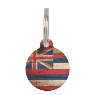 Médaillon Pour Animaux Drapeau d'état d'Hawaï sur le vieux grain en boi