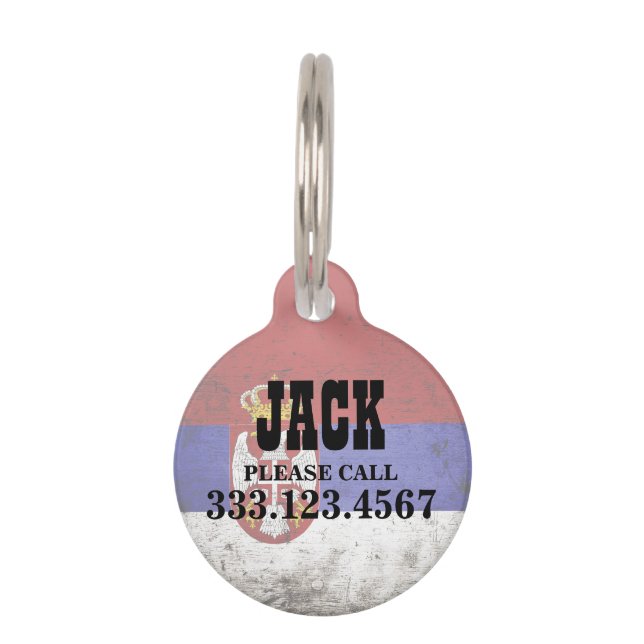 Médaillon Pour Animaux Drapeau grunge noir de la Serbie (Devant)