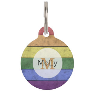 Médaillon Pour Animaux Drapeau LGBT vintage fierté monogramme noir en dét