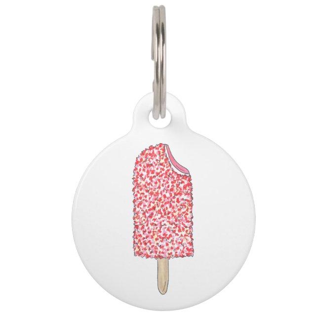 Médaillon Pour Animaux Éclair de fraise rose Popsicle Nom de l'animal (Devant)