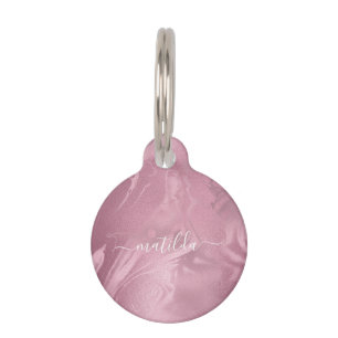 Médaillon Pour Animaux Elégant look moderne rose rose rose or marbre