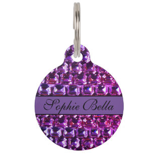 Médaillon Pour Animaux Elégante pierre violette diamants calligraphie